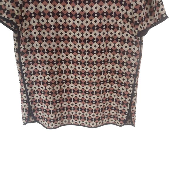 J. Crew Women's Size 2 XS Tipped 100% Silk Diamond Tile Blouse - Picture 3 of 8